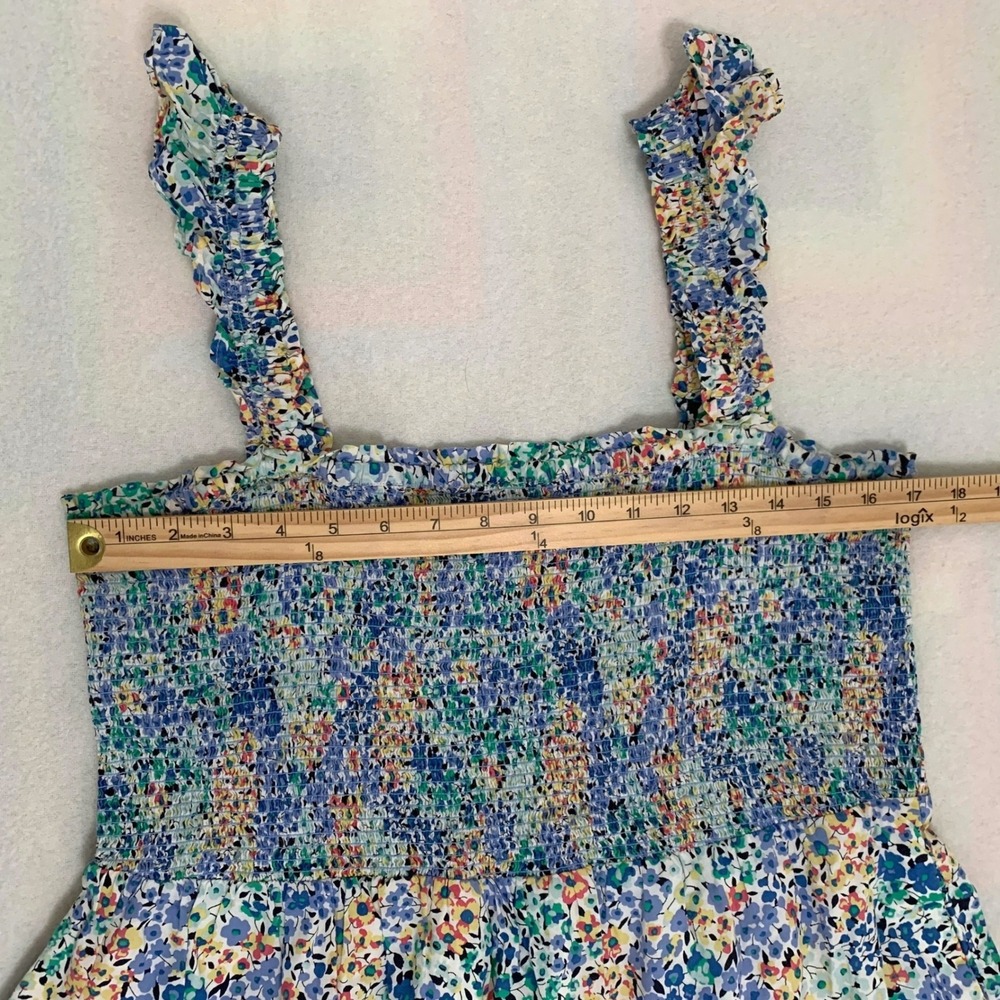 J.Crew Midi Dress Women's XL Multi-Color Floral Smocked Tiered Lined 100% Cotton - Picture 7 of 12